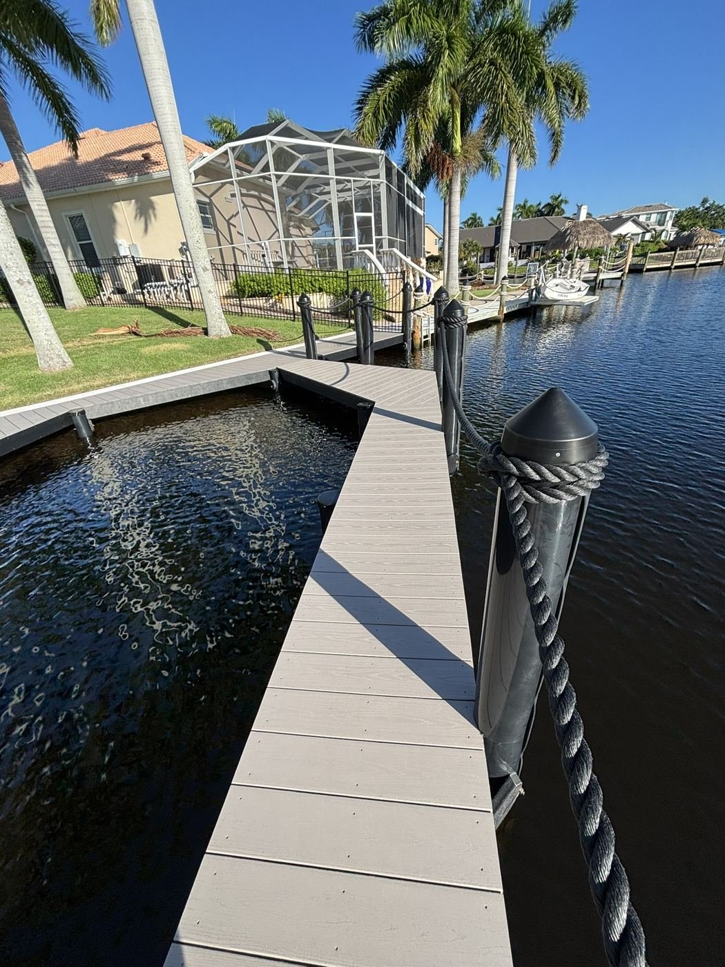 Walkway winding past the boat slip