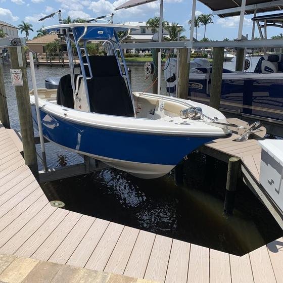 Blue center-console raised on a lift