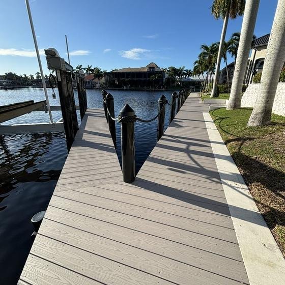 Slate Gray vinyl walkway splitting into a finger pier